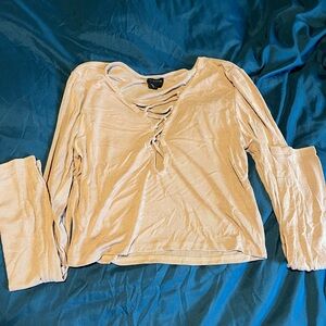 Free Press Beige Criss Cross Long Sleeve Top